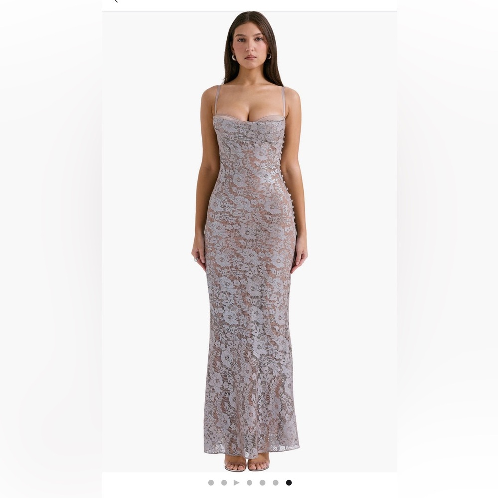 NWT House of CB Azzurra Metallic Lace Body-Con Gown